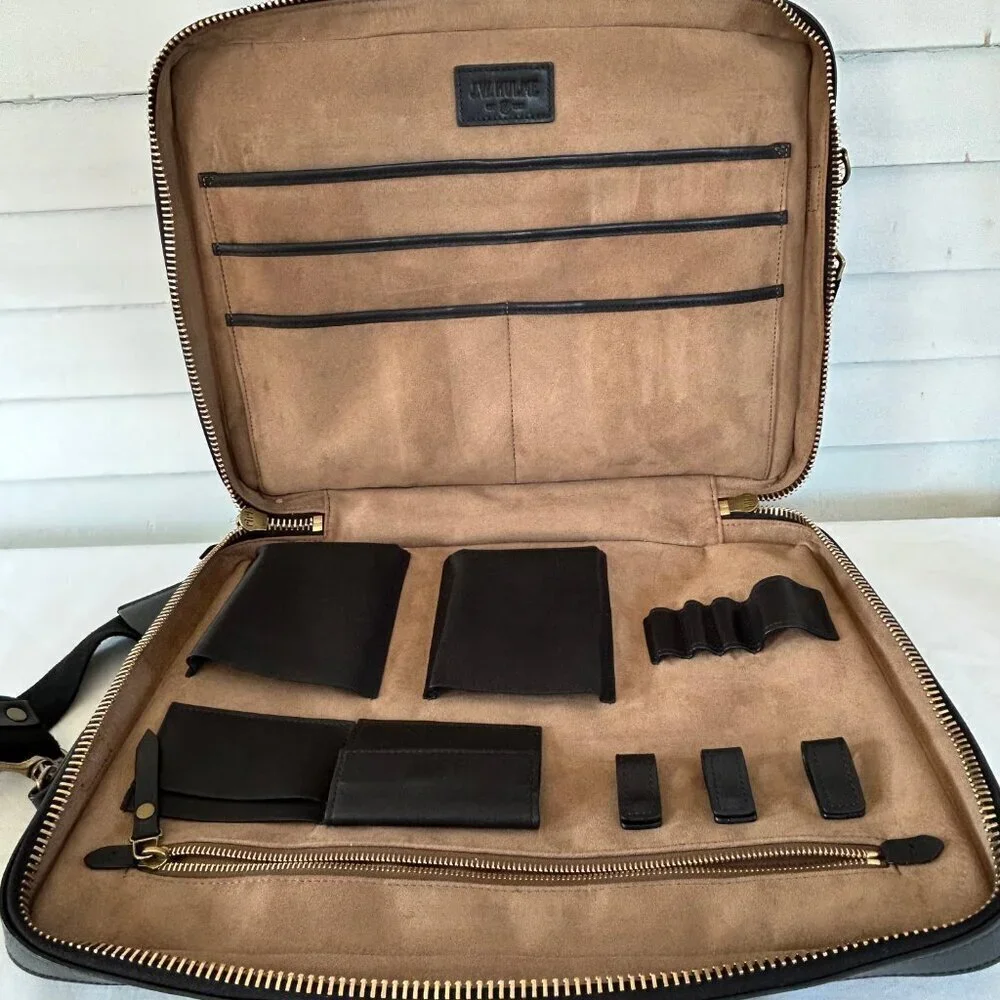 Vintage J.W. Hulme Leather Briefcase Organizer Bag Black Leather Bag Dual Handle
